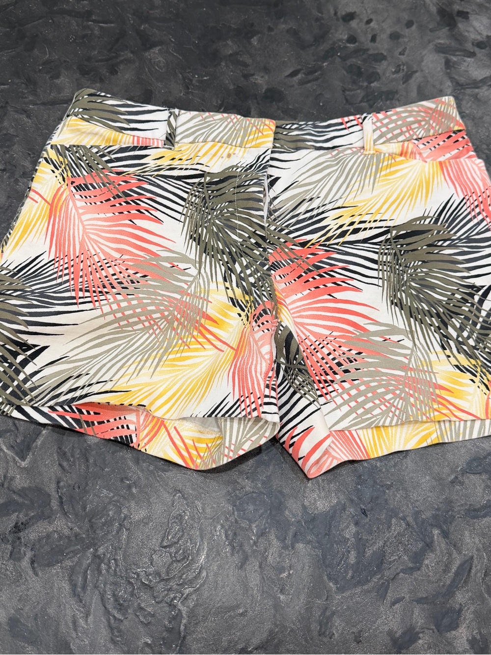 Tropical Palm Print Women's Shorts - Coral, Yellow & Olive